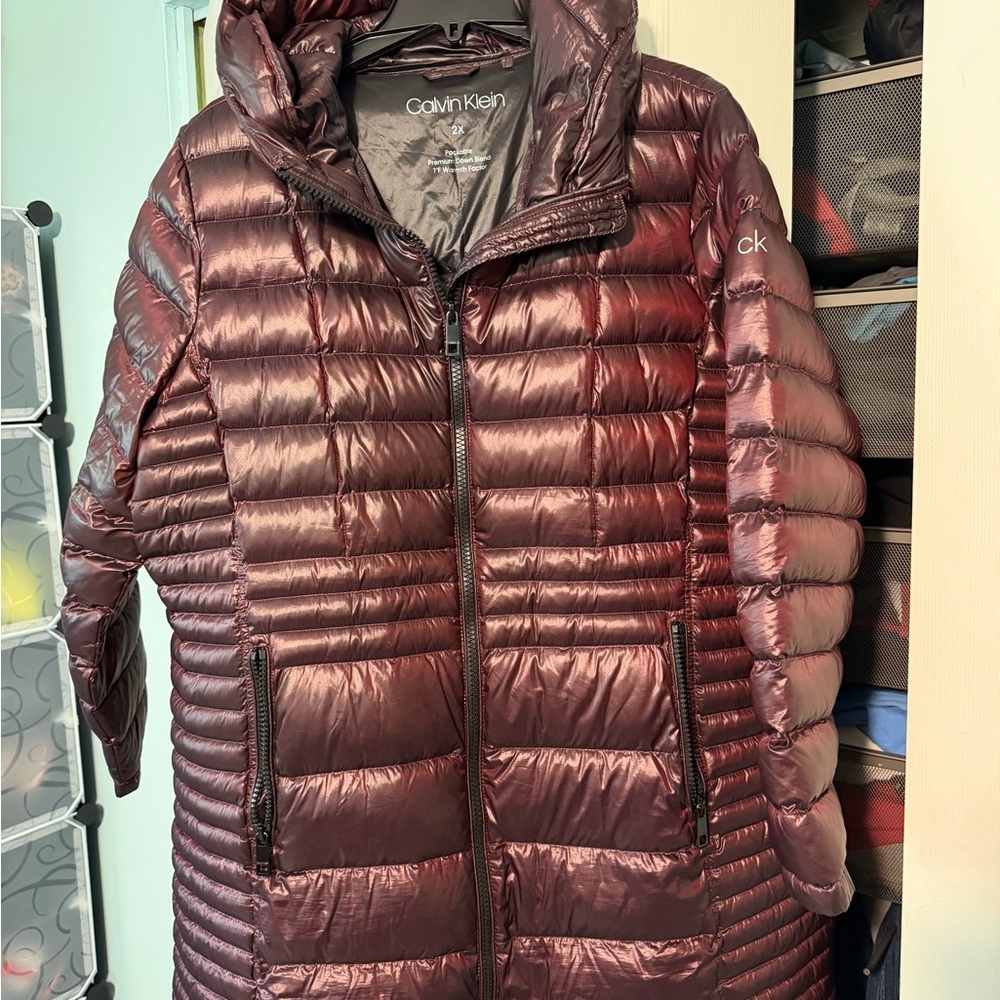 Calvin Klein Women's Metallic Maroon Puffer Coat